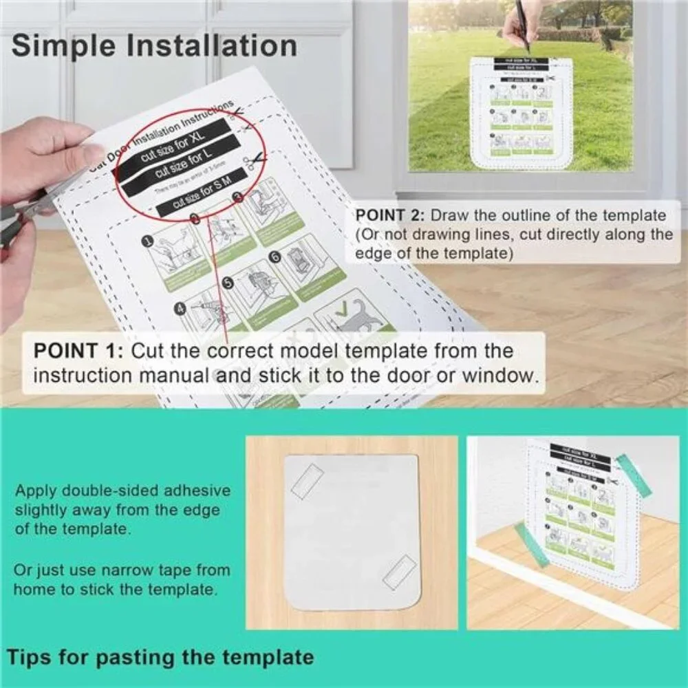 Thin Cat Door for Windows, Pet Doors and Sliding Door, Safety Pet Door with Lock